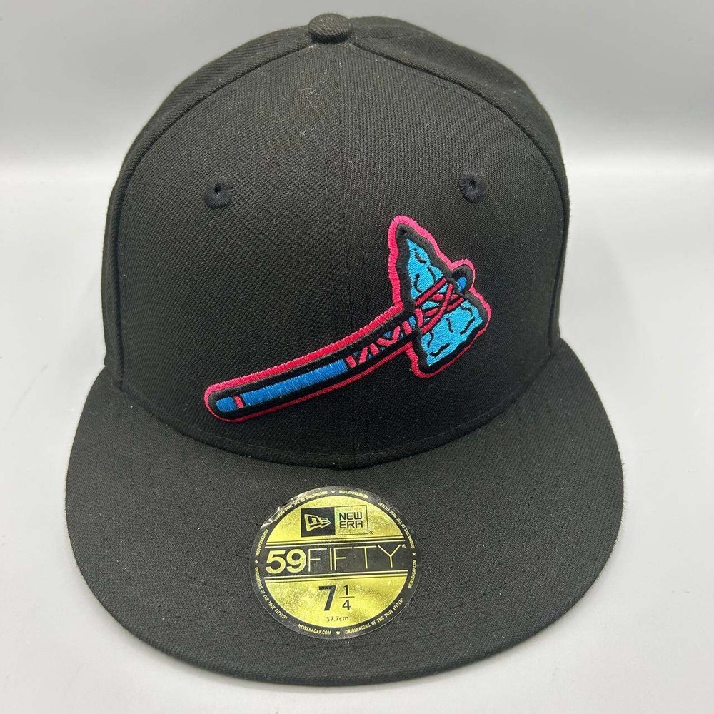 Atlanta Braves MLB Hat Men 7 1/4 Black Embroidered 59Fifty New Era Fitted Cap